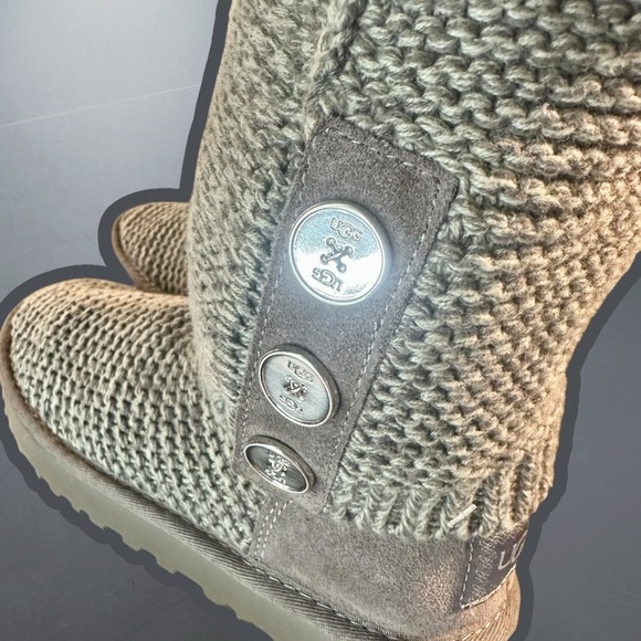 NWOT UGG Dark Charcoal Gray Cozy Knit ‘Purl Cardy Knit Boots’ w/ Wool Lining 6 - Picture 13 of 15